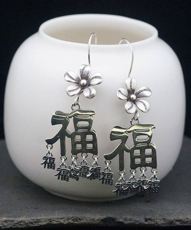 Boho Silk Sterling Silver Blessing Floral Tassel Drop Earrings LY2309 - fabuloryshop