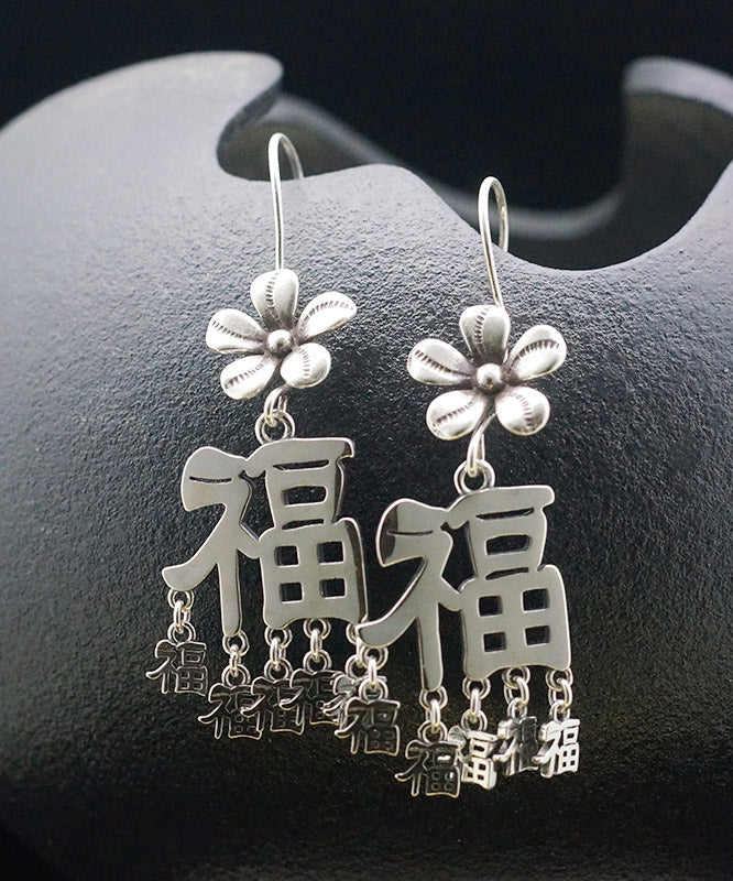 Boho Silk Sterling Silver Blessing Floral Tassel Drop Earrings LY2309 - fabuloryshop