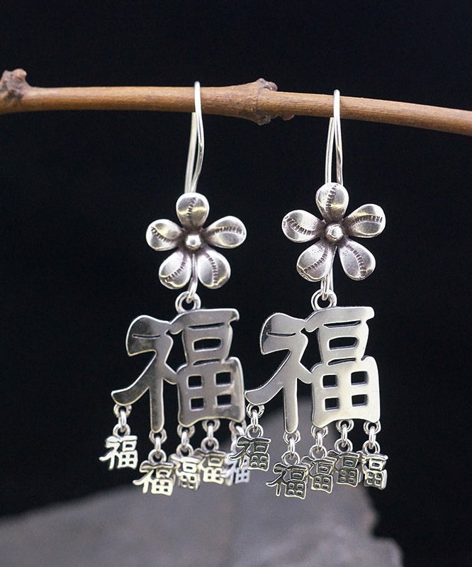 Boho Silk Sterling Silver Blessing Floral Tassel Drop Earrings LY2309 - fabuloryshop