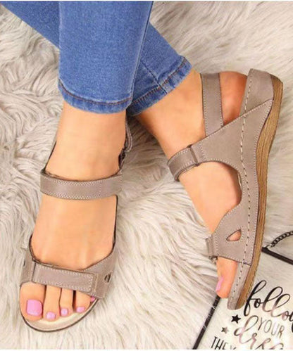 Boho Splicing Peep Toe Wedge Sandals Brown Faux Leather LY2682 - fabuloryshop