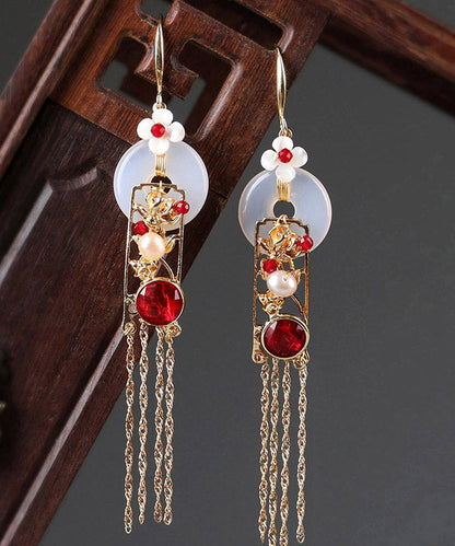 Boho White Copper Jade Agate Pearl Tassel Drop Earrings LY2014 - fabuloryshop