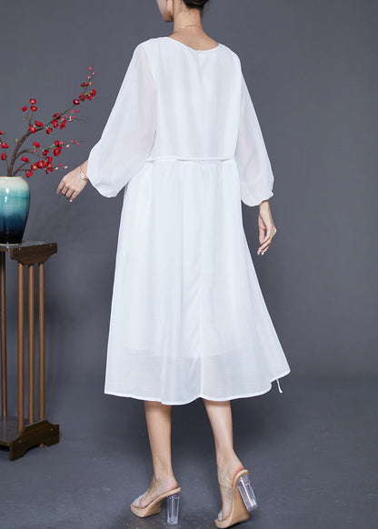 Boho White Embroideried Oversized Cotton Dress Lantern Sleeve Ada Fashion