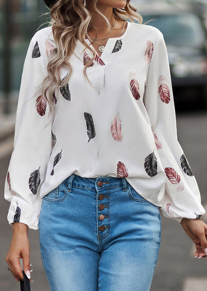 Boho White Print Shirt Top Long Sleeve LY1935 - fabuloryshop