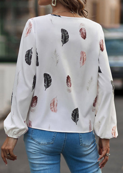 Boho White Print Shirt Top Long Sleeve LY1935 - fabuloryshop