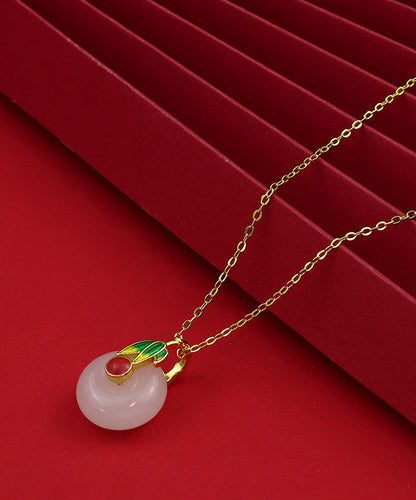 Boho White Sterling Silver Enamel Jade Pendant Necklace TW1021 - fabuloryshop