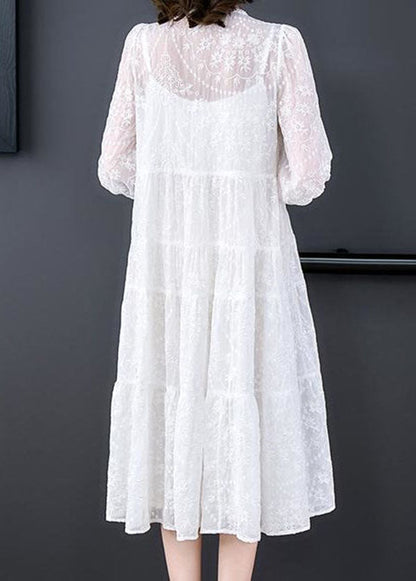 Boho White V Neck Embroideried Patchwork Silk Two Pieces Set Summer LY4610 - fabuloryshop