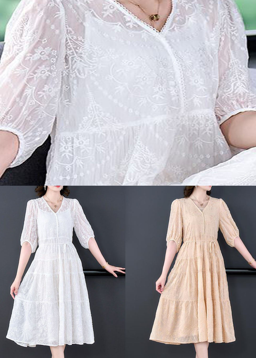 Boho White V Neck Embroideried Patchwork Silk Two Pieces Set Summer LY4610 - fabuloryshop
