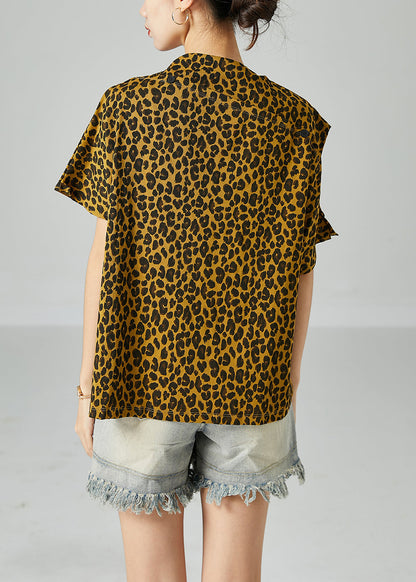 Boho Yellow Cold Shoulder Leopard Print Cotton Tops Summer LY2470 - fabuloryshop