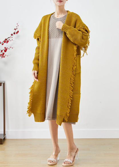 Boho Yellow Sailor Collar Tasseled Knit Cardigan Fall Ada Fashion