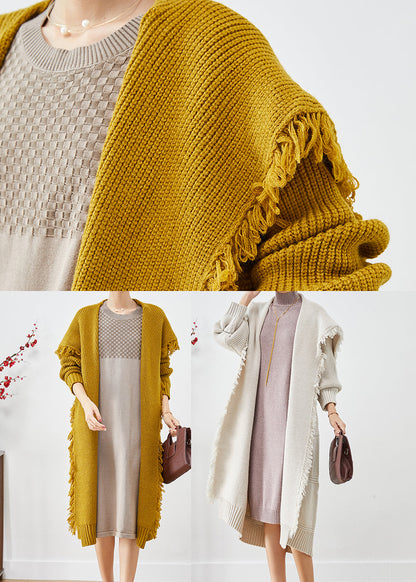 Boho Yellow Sailor Collar Tasseled Knit Cardigan Fall Ada Fashion