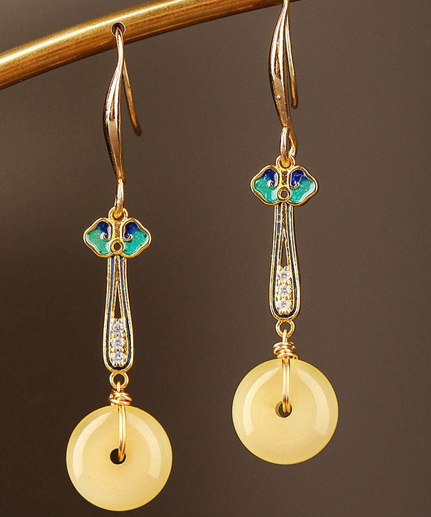 Boho Yellow Sterling Silver Cloisonne Coloured Glaze Zircon Drop Earrings LY2007 - fabuloryshop