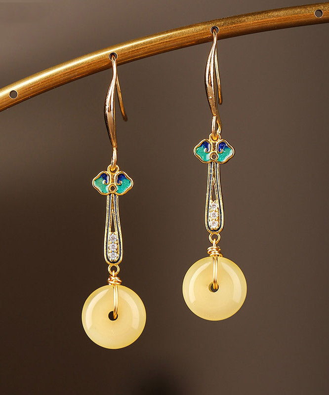 Boho Yellow Sterling Silver Cloisonne Coloured Glaze Zircon Drop Earrings LY2007 - fabuloryshop