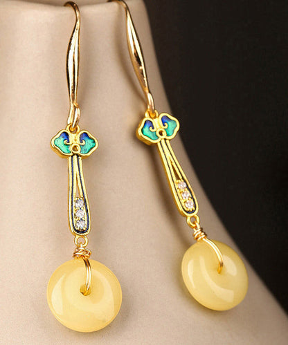 Boho Yellow Sterling Silver Cloisonne Coloured Glaze Zircon Drop Earrings LY2007 - fabuloryshop