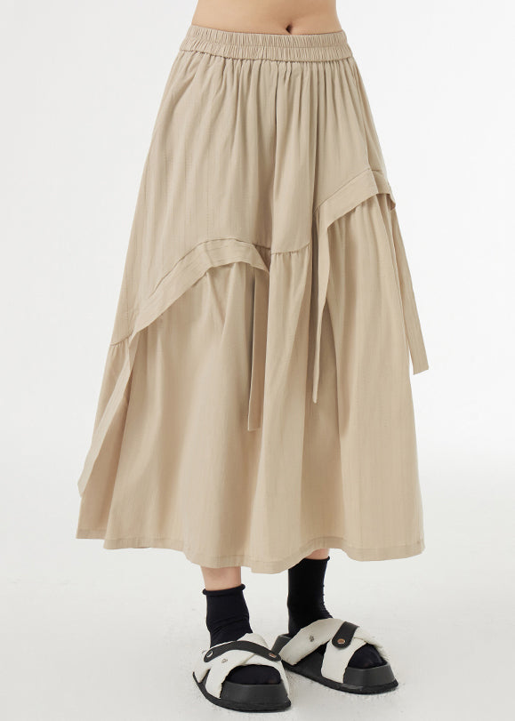 Boutique Apricot Asymmetrical Pockets Patchwork Silk Cotton Skirts Summer Ada Fashion