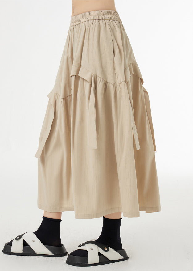 Boutique Apricot Asymmetrical Pockets Patchwork Silk Cotton Skirts Summer Ada Fashion