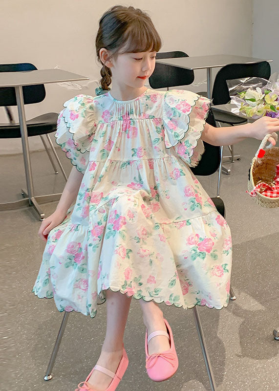 Boutique Apricot Print Patchwork Cotton Kids Girls Dresses Butterfly Sleeve LY5460 - fabuloryshop
