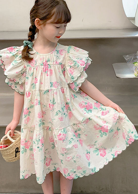 Boutique Apricot Print Patchwork Cotton Kids Girls Dresses Butterfly Sleeve LY5460 - fabuloryshop