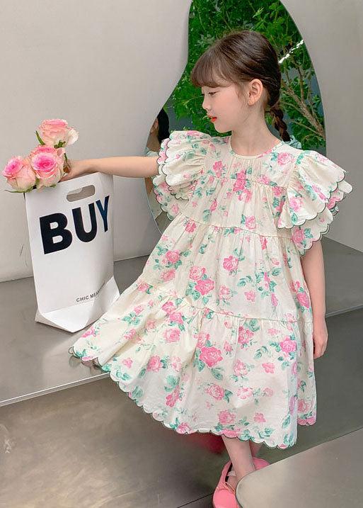 Boutique Apricot Print Patchwork Cotton Kids Girls Dresses Butterfly Sleeve LY5460 - fabuloryshop