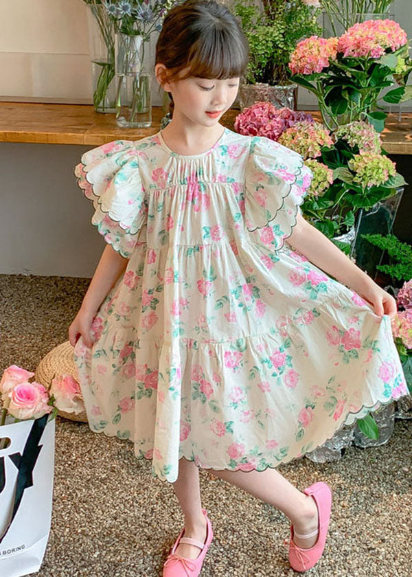 Boutique Apricot Print Patchwork Cotton Kids Girls Dresses Butterfly Sleeve LY5460 - fabuloryshop