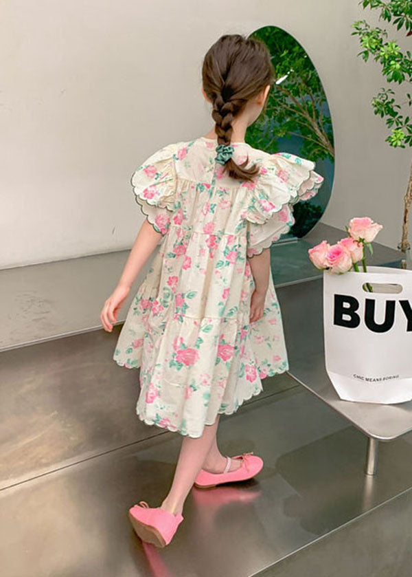 Boutique Apricot Print Patchwork Cotton Kids Girls Dresses Butterfly Sleeve LY5460 - fabuloryshop