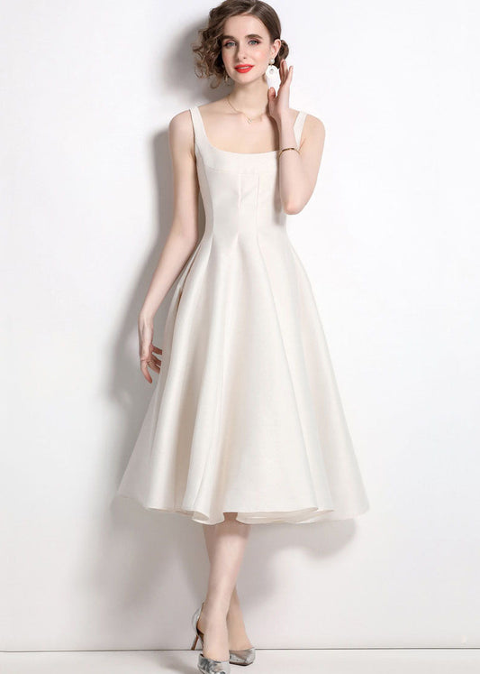 Boutique Apricot Square Collar Wrinkled Patchwork Silk Dress Sleeveless LY7437 - fabuloryshop