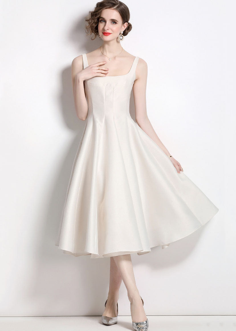 Boutique Apricot Square Collar Wrinkled Patchwork Silk Dress Sleeveless LY7437 - fabuloryshop