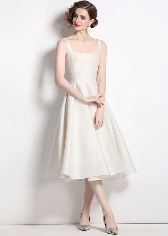 Boutique Apricot Square Collar Wrinkled Patchwork Silk Dress Sleeveless LY7437 - fabuloryshop