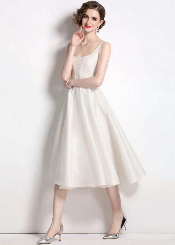 Boutique Apricot Square Collar Wrinkled Patchwork Silk Dress Sleeveless LY7437 - fabuloryshop