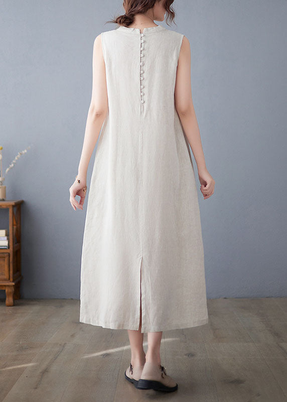 Boutique Beige O Neck Pockets Patchwork Cotton Dresses Sleeveless LC0441 - fabuloryshop