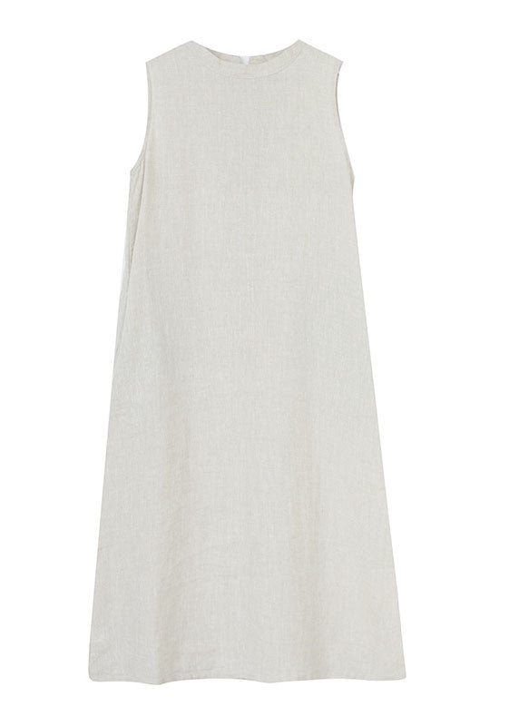 Boutique Beige O Neck Pockets Patchwork Cotton Dresses Sleeveless LC0441 - fabuloryshop