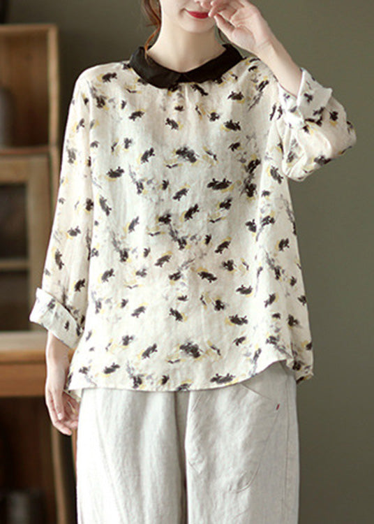 Boutique Beige Peter Pan Collar Ramie Shirt Spring LY5032 - fabuloryshop