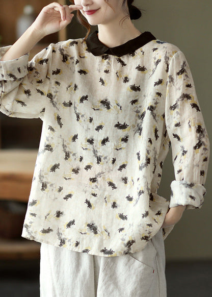 Boutique Beige Peter Pan Collar Ramie Shirt Spring LY5032 - fabuloryshop