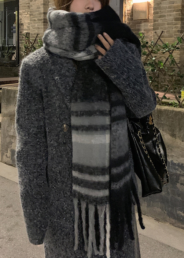 Boutique Black Grey Plaid  Faux Cashmere Warm Scarf Ada Fashion