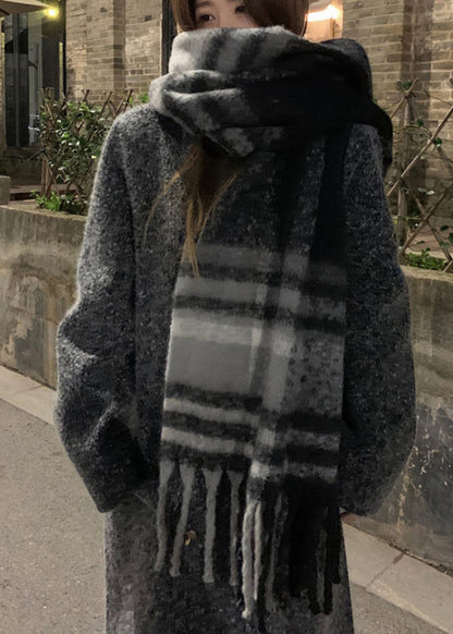 Boutique Black Grey Plaid  Faux Cashmere Warm Scarf Ada Fashion