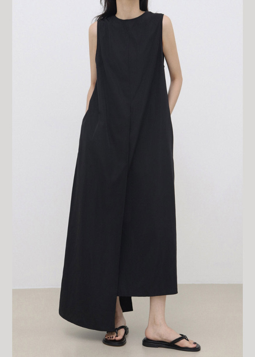 Boutique Black O-Neck Asymmetrical Patchwork Solid Maxi Dress Summer LY2184 - fabuloryshop