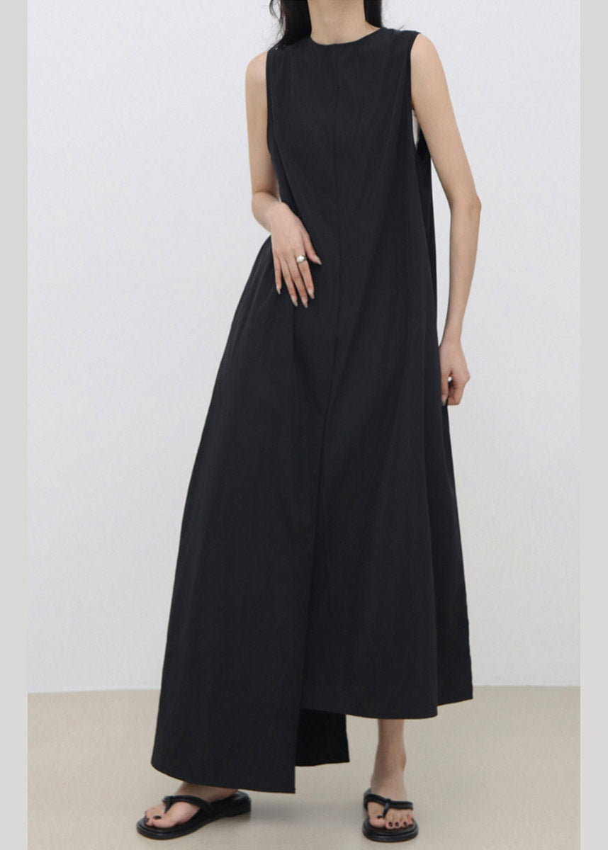 Boutique Black O-Neck Asymmetrical Patchwork Solid Maxi Dress Summer LY2184 - fabuloryshop