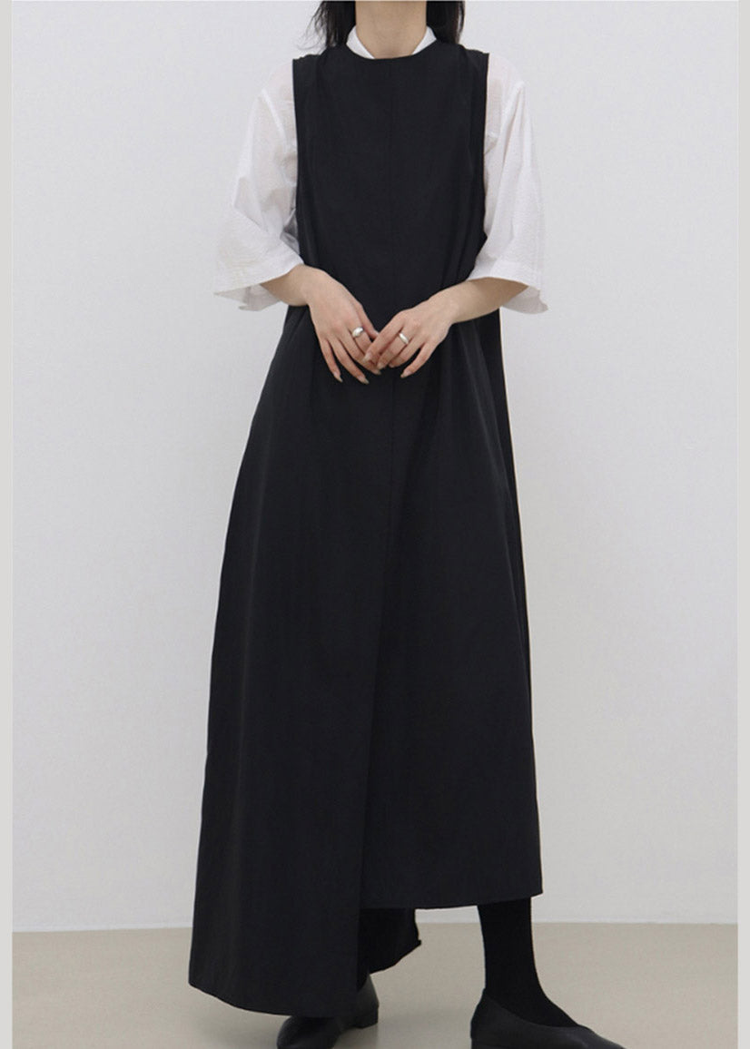 Boutique Black O-Neck Asymmetrical Patchwork Solid Maxi Dress Summer LY2184 - fabuloryshop