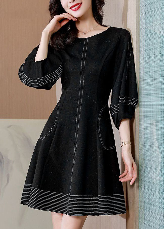 Boutique Black O Neck Patchwork Slim Cotton Dress Bracelet Sleeve LY4686 - fabuloryshop