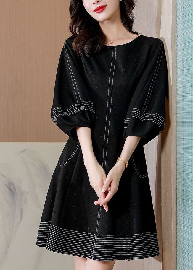 Boutique Black O Neck Patchwork Slim Cotton Dress Bracelet Sleeve LY4686 - fabuloryshop