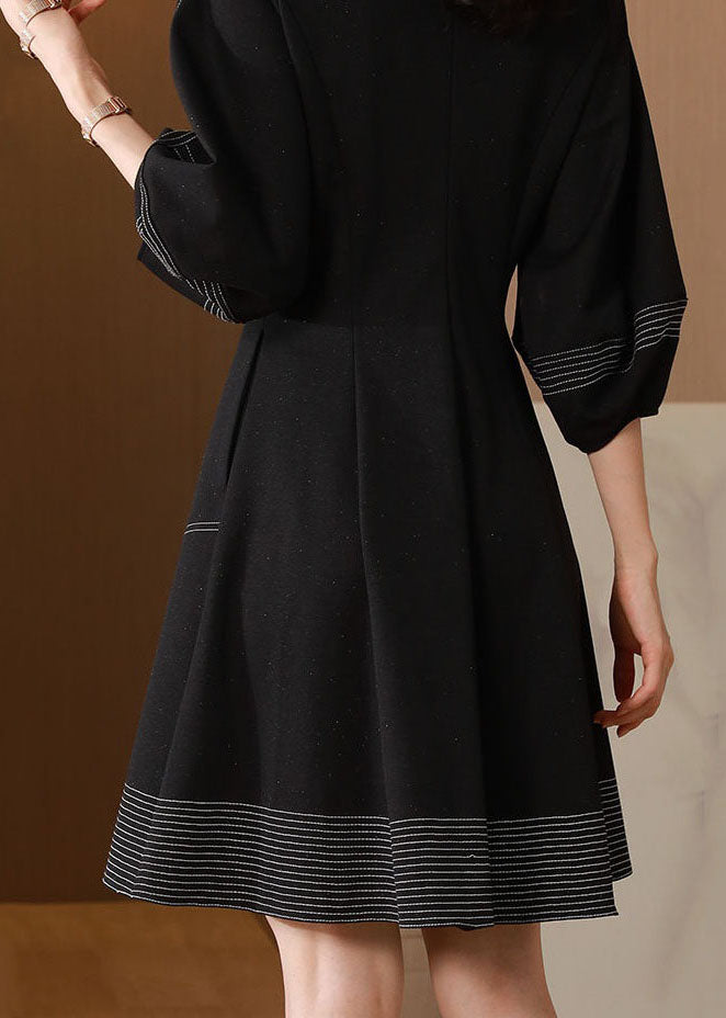 Boutique Black O Neck Patchwork Slim Cotton Dress Bracelet Sleeve LY4686 - fabuloryshop