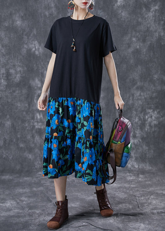 Boutique Black Oversized Patchwork Cotton Vacation Dresses Summer LY4044 - fabuloryshop