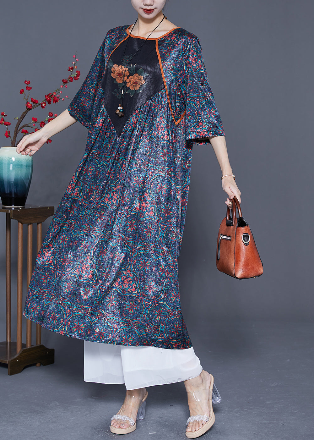 Boutique Black Oversized Patchwork Print Silk Dresses Summer LY5367 - fabuloryshop