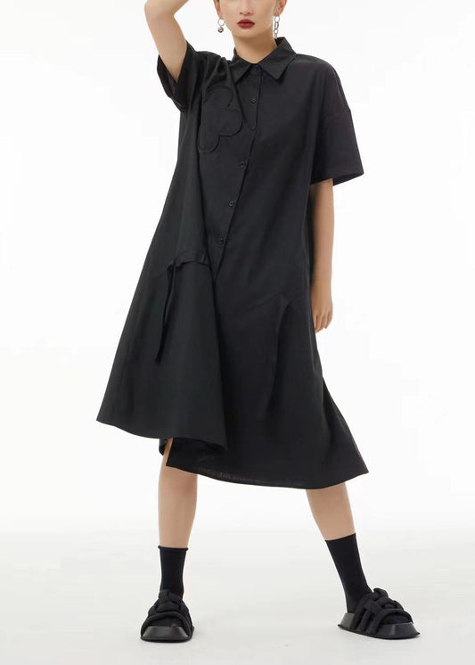 Boutique Black Peter Pan Collar Patchwork Cotton Long Dresses Summer TS1058 - fabuloryshop