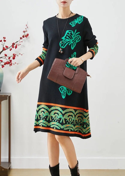 Boutique Black Print Complimentary Scarf Knit Dresses Fall Ada Fashion