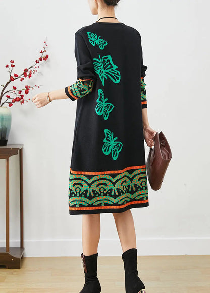 Boutique Black Print Complimentary Scarf Knit Dresses Fall Ada Fashion