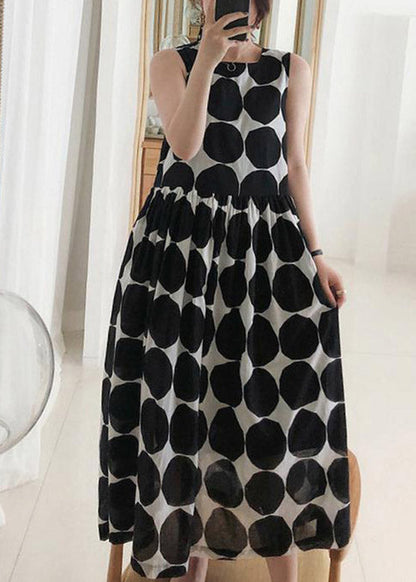 Boutique Black Square Collar Slim Dot Chiffon Long Dresses Summer LY2199 - fabuloryshop