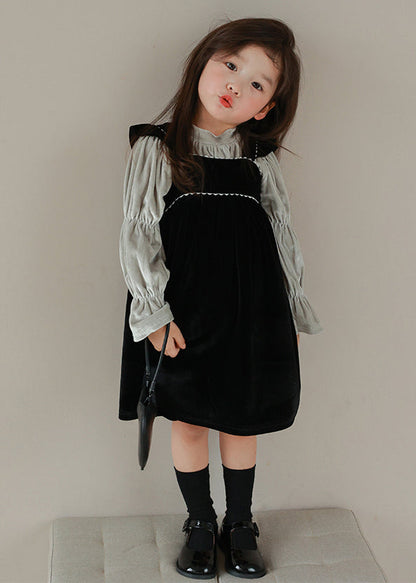 Boutique Black Turtleneck Wrinkled Velour Girls Two Pieces Set Flare Sleeve Ada Fashion