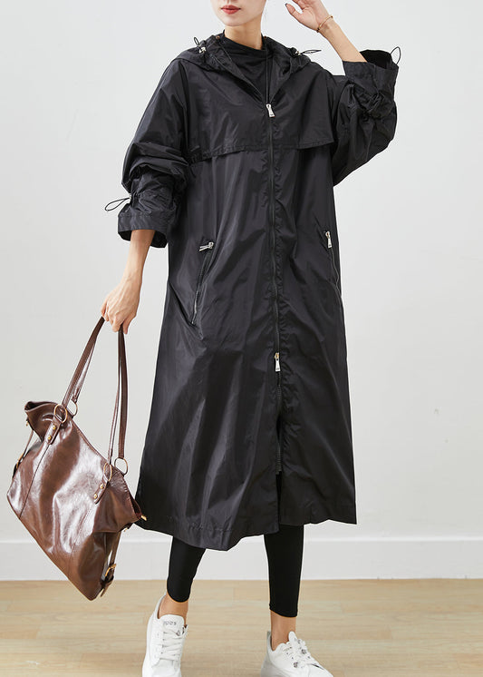 Boutique Black Zip Up Drawstring Spandex Coats Fall Ada Fashion
