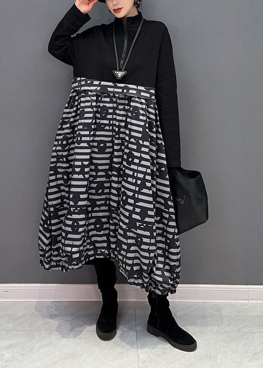 Boutique Black Zip Up Patchwork Print Long Dress Spring LY1663 - fabuloryshop