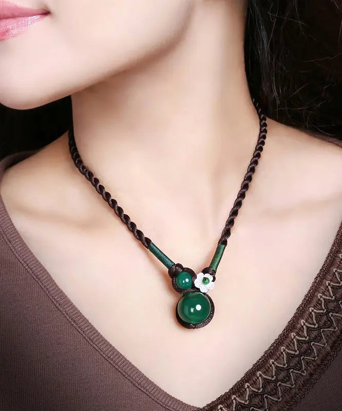 Boutique Blackish Green Agate Shell Flower Pendant Necklace Ada Fashion